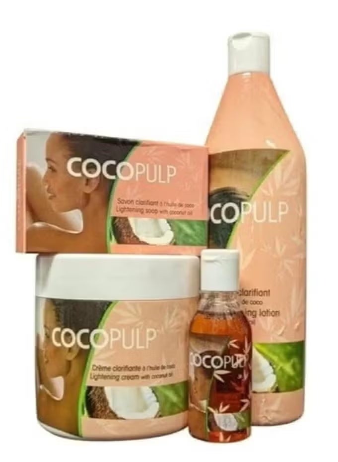 Coconut pulp skin brightening set: 300ml cream, 500ml lotion, 50ml oil, and 180g soap
